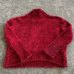Red chenille crop sweater